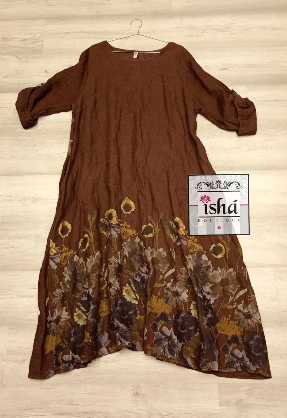 VESTIDO ITALIANO café lino flores btm