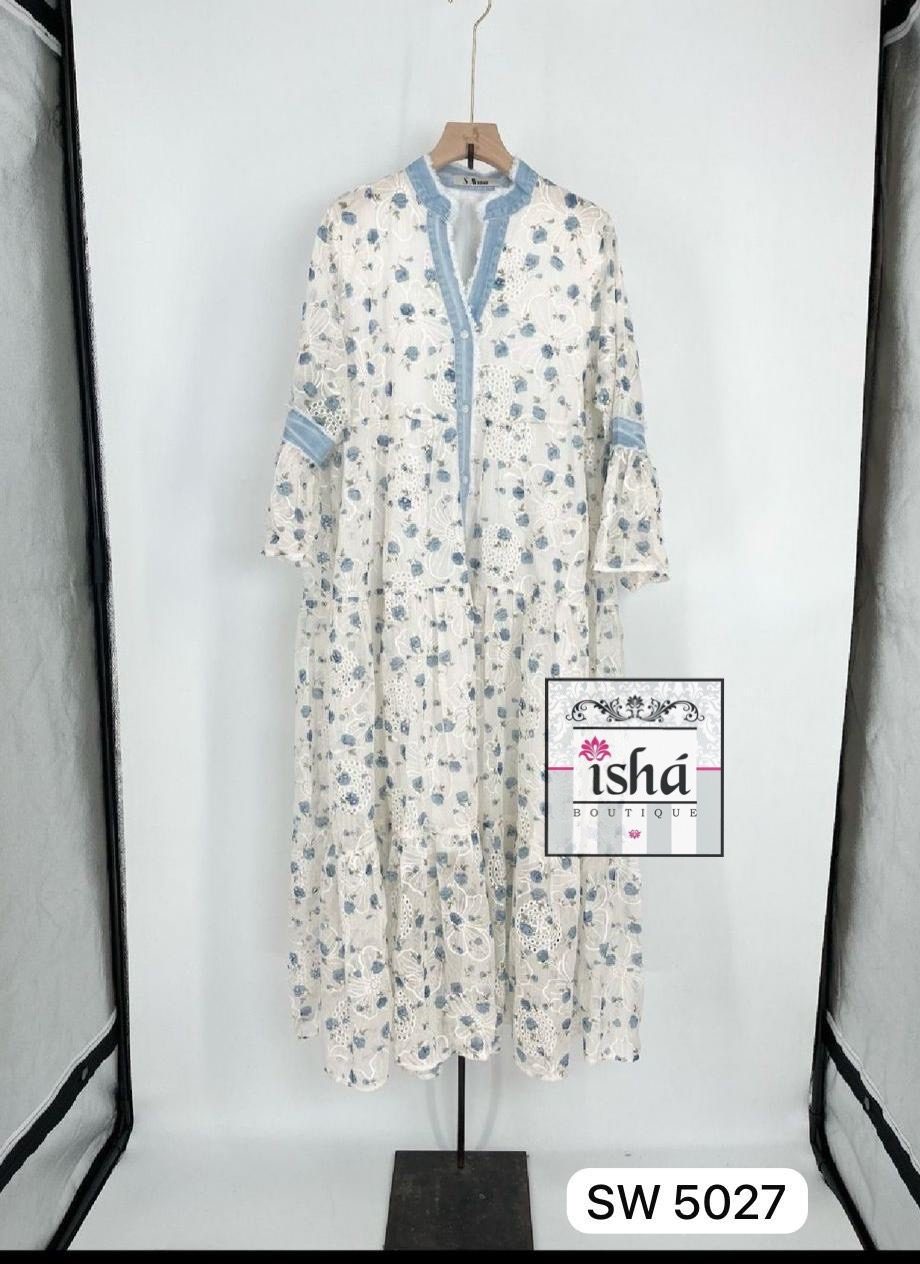 VESTIDO NT blanco florecitas filo mezclilla