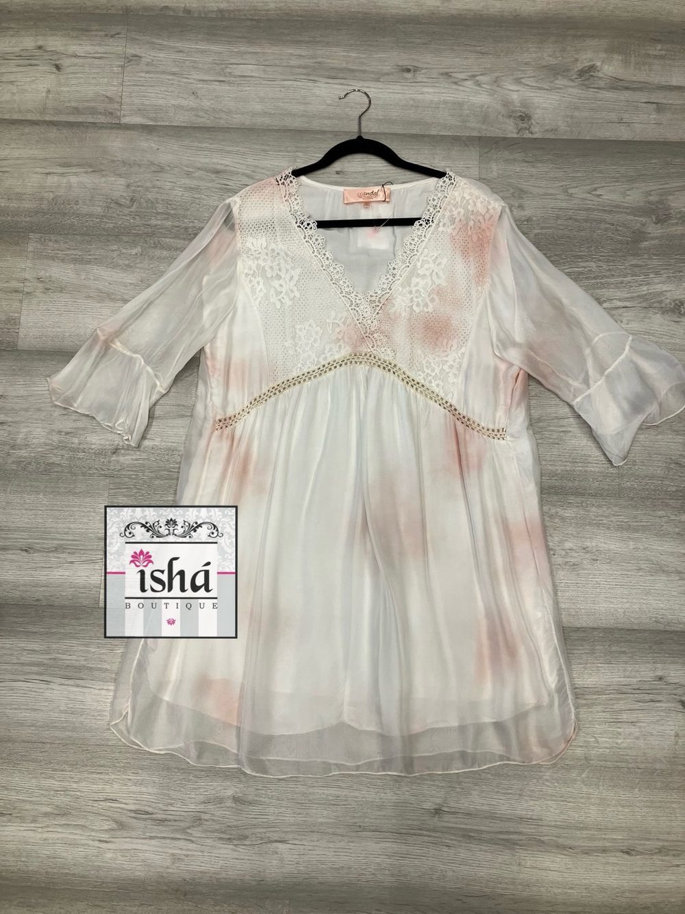 VESTIDO SCANDAL rosa blanco seda tie dye