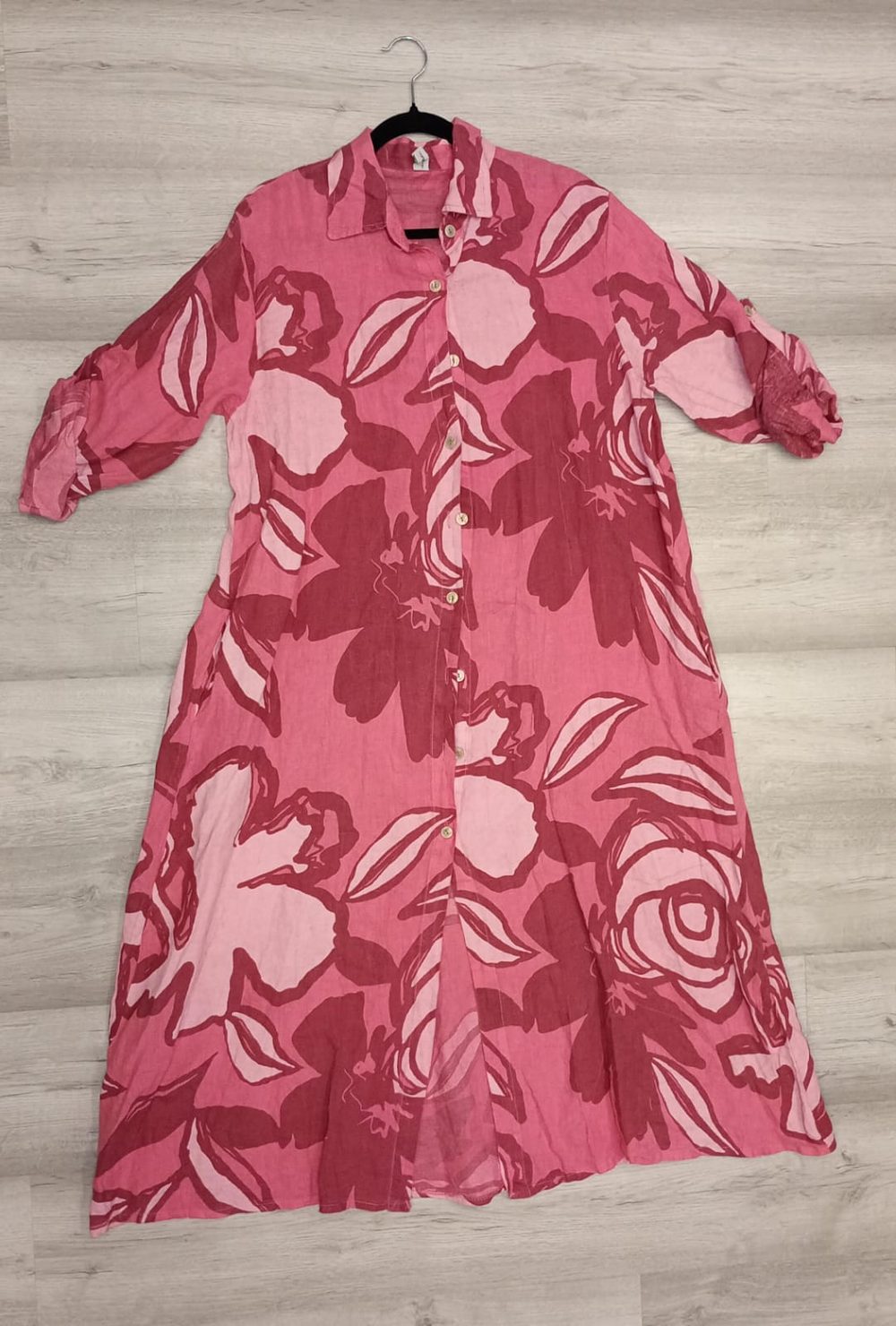 VESTIDO CAMISERO magenta floreado lino