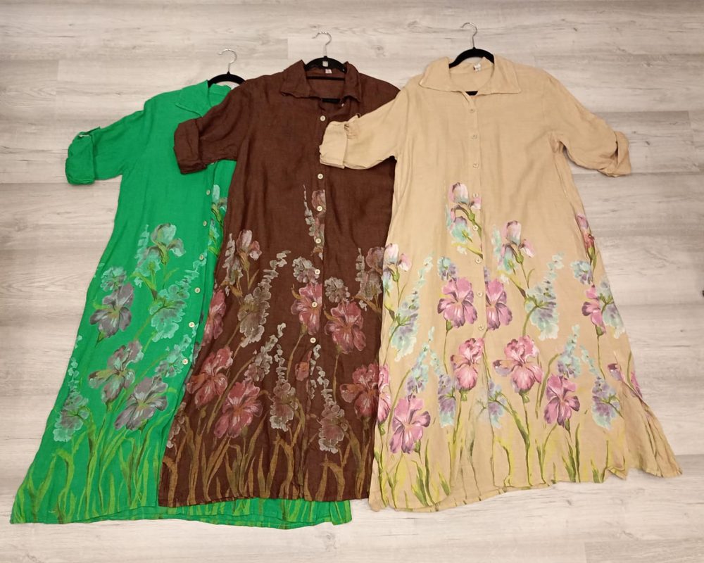 VESTIDO CAMISERO beige lino floreado btm