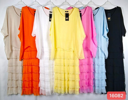 VESTIDO NT colores varios seda ruffles liso