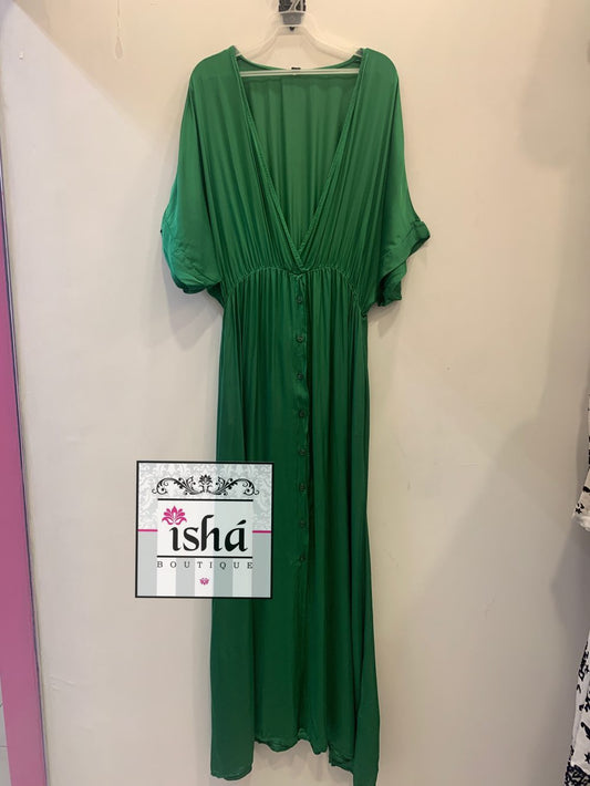 VESTIDO VENTI 6 verde esmeralda satinado