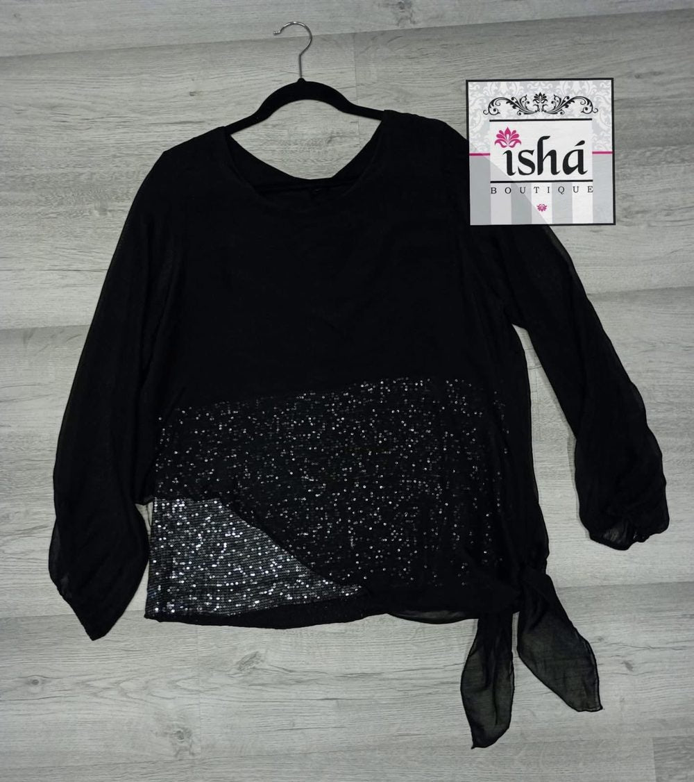 BLUSA NT negra btm lentejuela nudo lateral sea