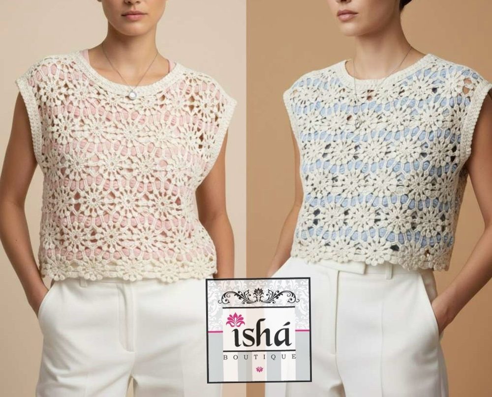TOP ecru rosa crochet