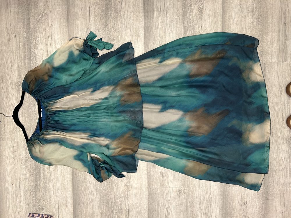 VESTIDO ITALIANO verde moka manga 3/4 nudos suelto
