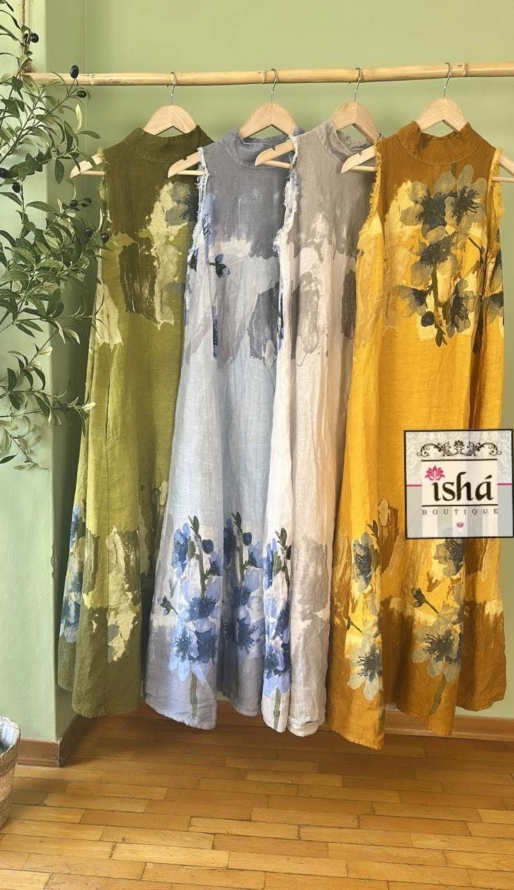 VESTIDO LARGO LTTC avocado lino sin manga