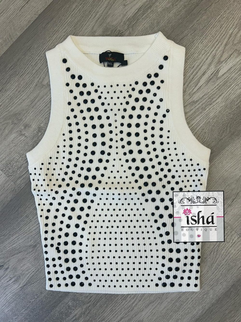 TOP WISE blanco cuentas cuadradas negras