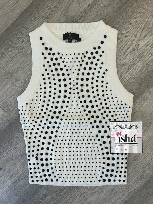 TOP WISE blanco cuentas cuadradas negras