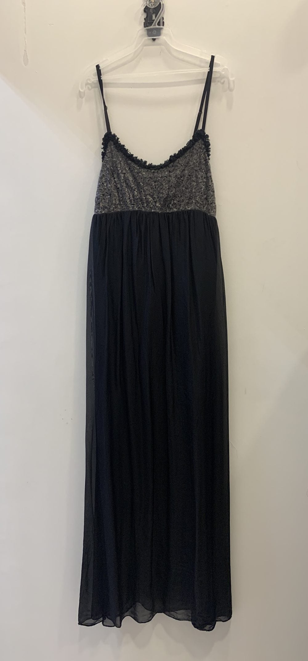 VESTIDO SCANDAL negro seda bra lentejuela plata