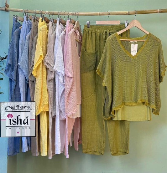 CONJUNTO LTTC avocado blusa cuadrillé y top