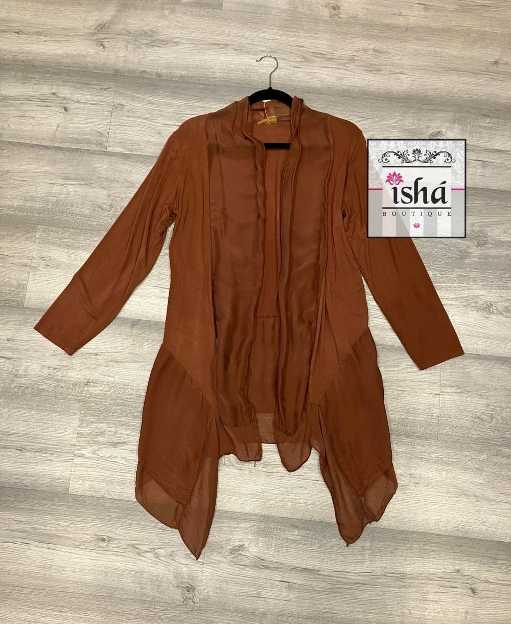 CARDIGAN LARGO ITALIANO café jersey seda