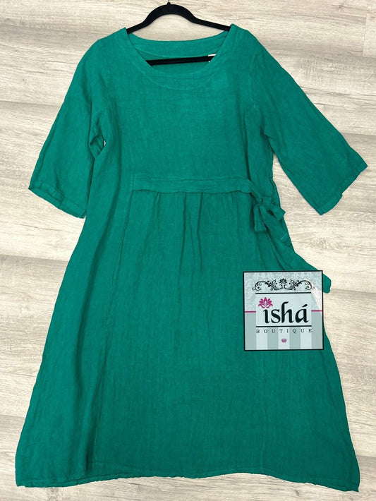 VESTIDO ITALIANO verde azul o amarillo moño cintura