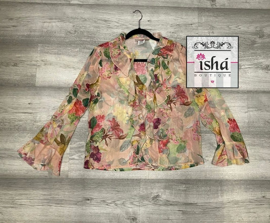 BLUSA DAZZ salmón floreada olanes gasa