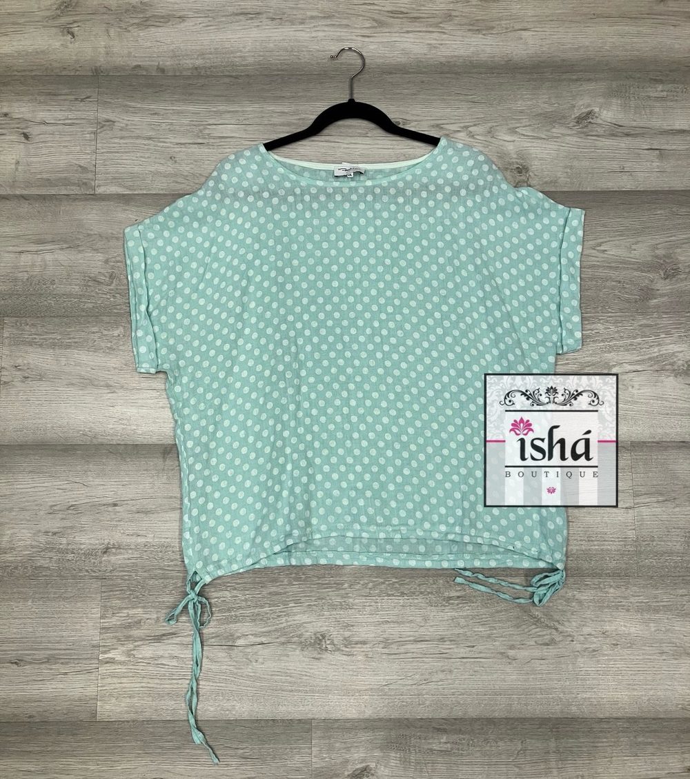 BLUSA ITALIANA menta bolas blancas lino