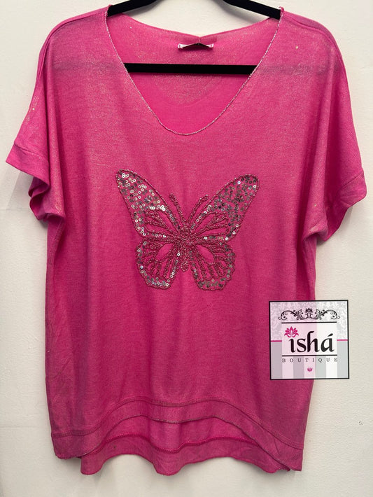 BLUSA IRALIANA rosamx mariposa plata lentejuela